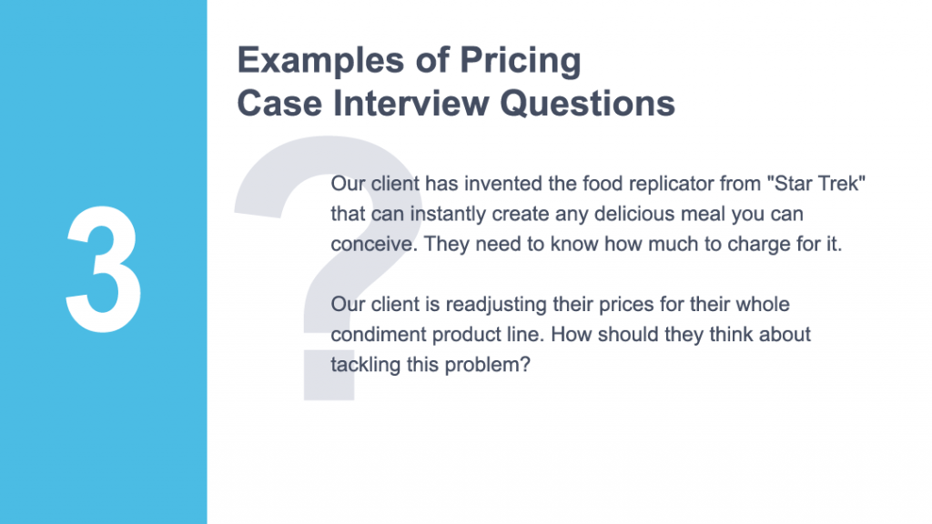 Examples of pricing case interview questions